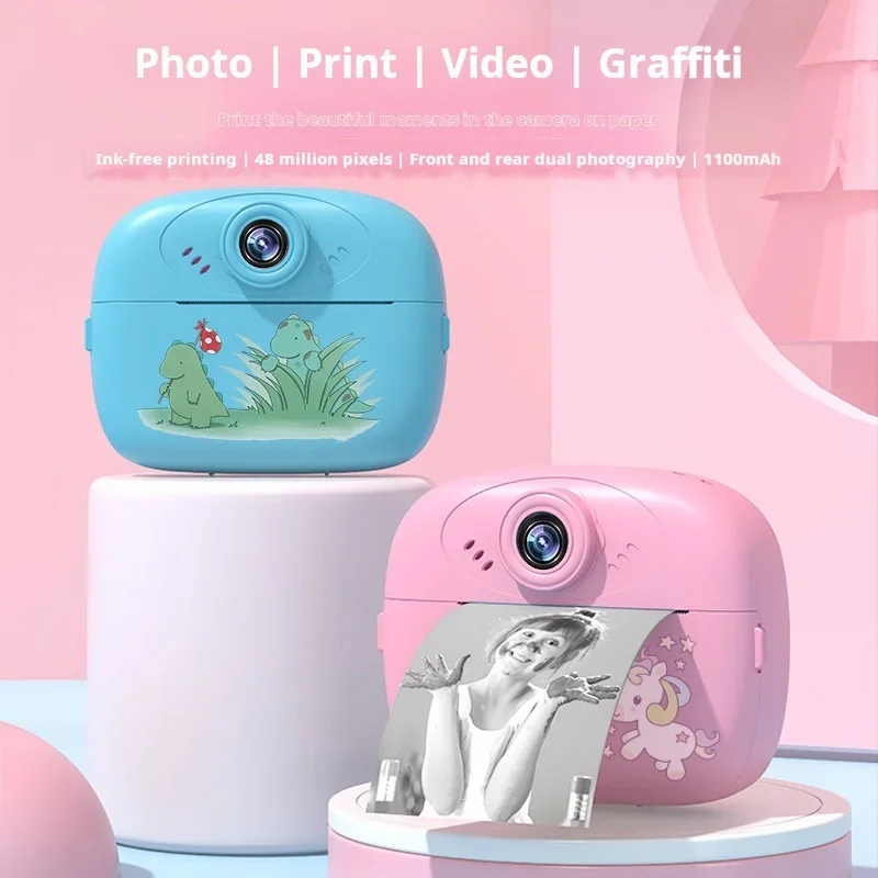 Kids Thermal Print CameraKids Toy Camera HD Video 1080P Digital Mini Instant Print Dual Camera Children Camera Birthday Gift