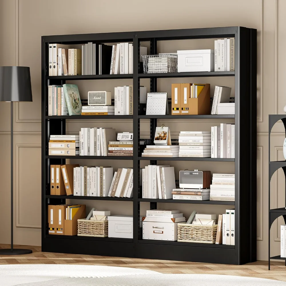 

71" Metal Book Shelf, 5 Tier Bookshelf with Adjustable Shelves, Bookshleves and Bookcases, Heavy Duty Library Book Case