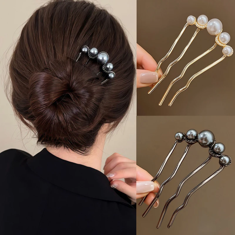 Korean U Shaped Pearl Hairpins Hair Clips for Women Elegant Style Metal Forks Vintage Pearl Hairpins Hair Styling Tools Gifts image 2