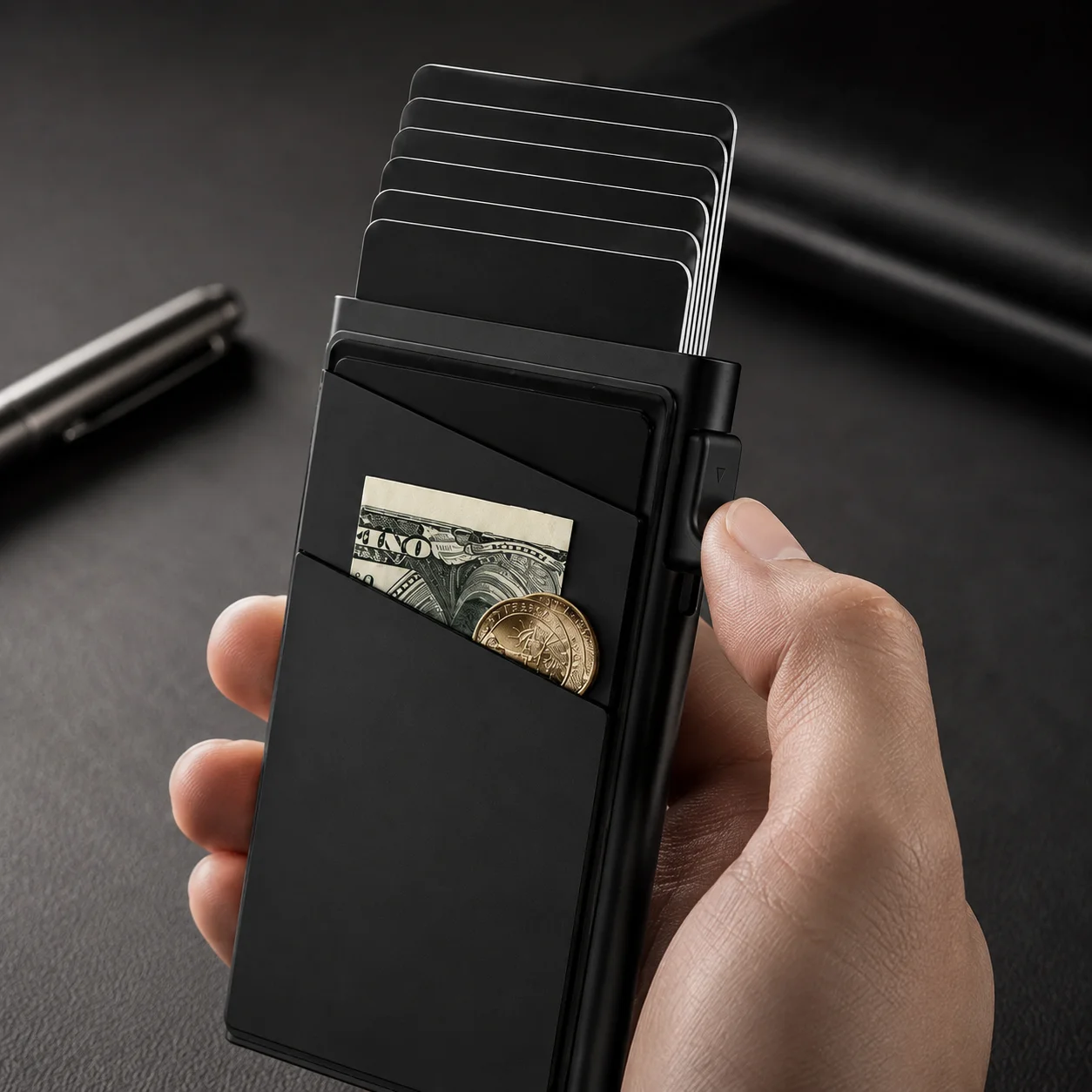 1 Pc Slim Pop-Up Card Holder with  Print for Men, RFID Blocking Wallet Magnetic Slim Automatic Pop-up Card Holder for The Phone