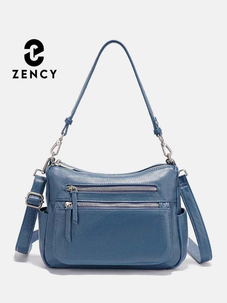 

Zency Cowhide Leather Handbag Women Shoulder Bag Fashion Blue Multi-functional Pockets Crossbody Bags For Work Commute Shopper