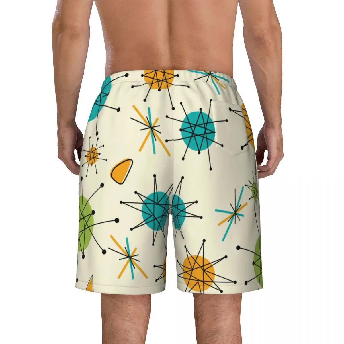 Retro Atomic Abstract Geometric Swim Trunks Beachwear Quick Dry Beach Board Shorts Mid Century Abstract Swimming Boardshorts