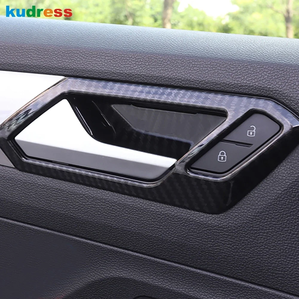 Car Inside Inner Door Handle Bowl Cover Trim For Volkswagen VW T-Roc TROC 2017-2020 2021 2022 Carbon Fiber Interior Accessories