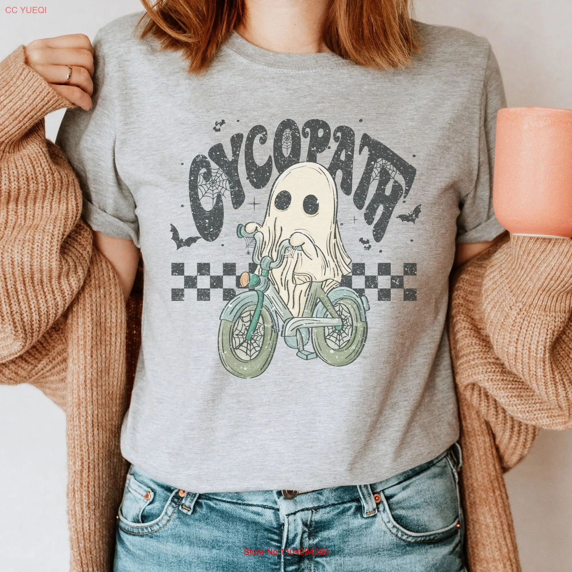 Boho Halloween T Shirt Retro Goth Grunge Fall Alternative Spooky Horror Movie Print Party Costume Cycopath Biker Bicycle