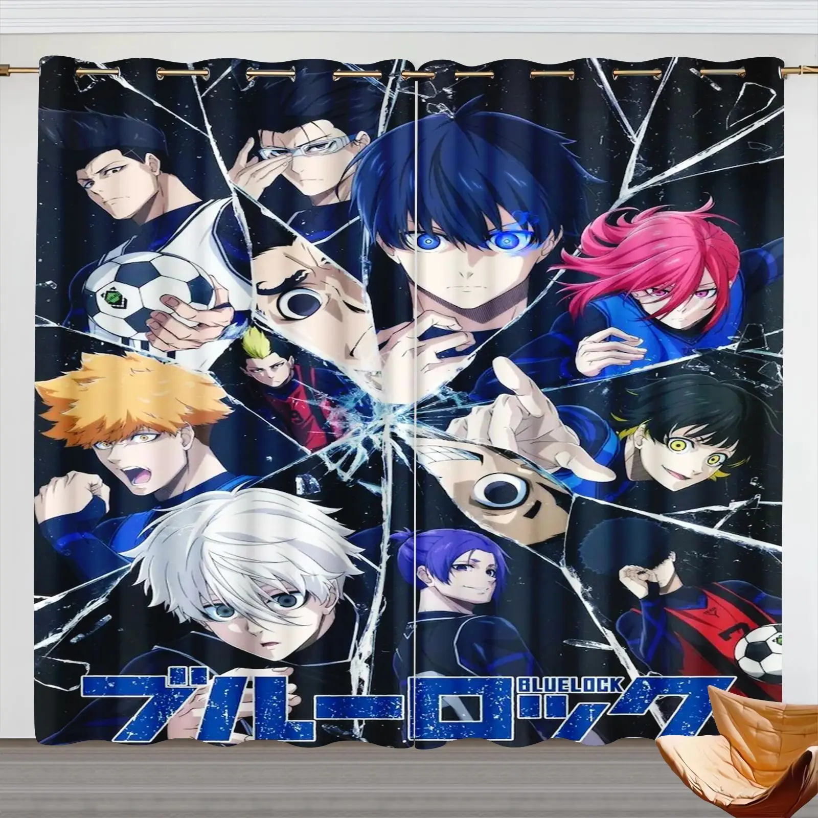 Anime Blue Lock Blackout Curtains 2 Panels 3D Print Window Drapes for Bedroom Living Room Home Decor Boys Room Decoration