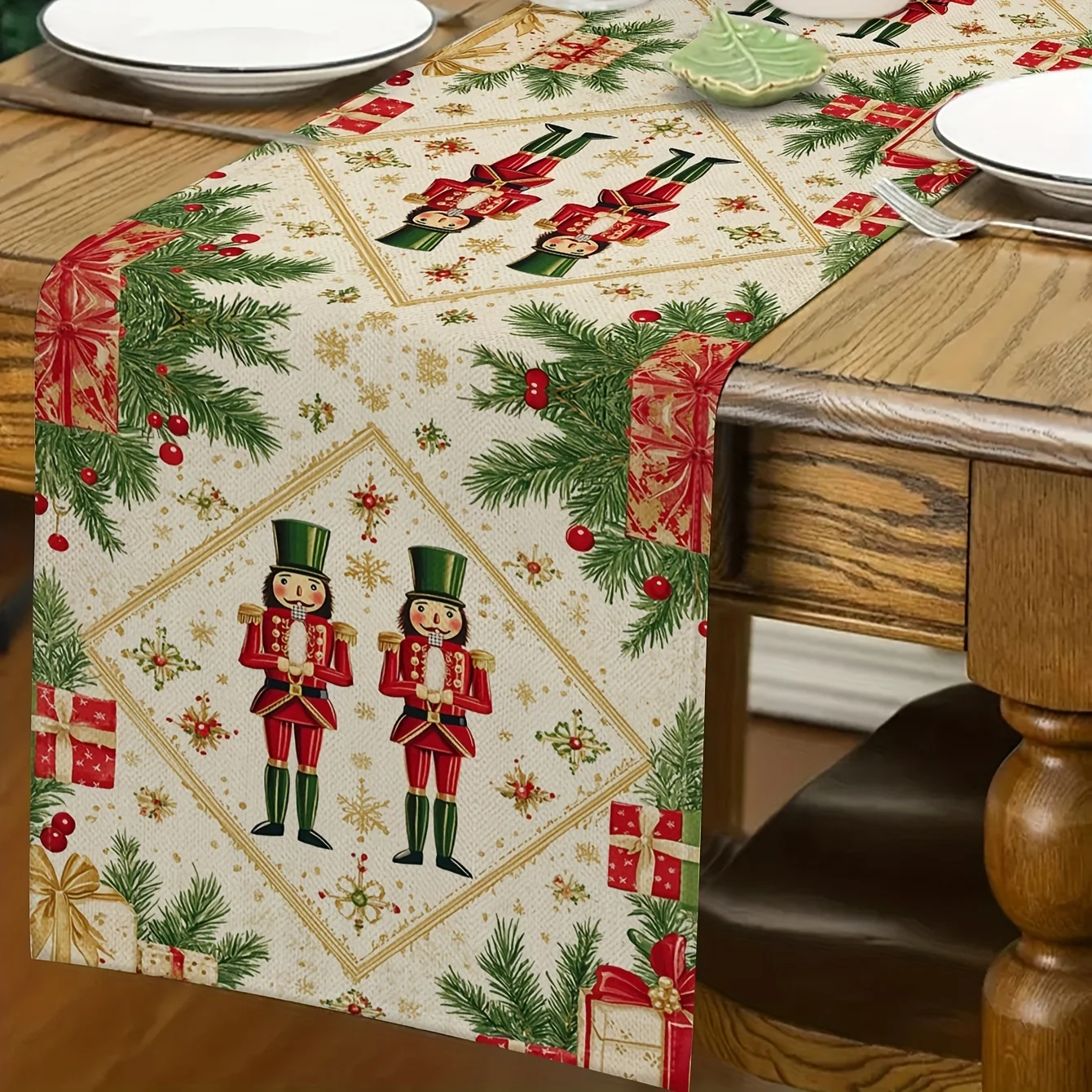 VIKAMA Christmas Nutcracker Table Runner Holiday Gathering Living Room Dining Table Decorative Accessories Party Decorations