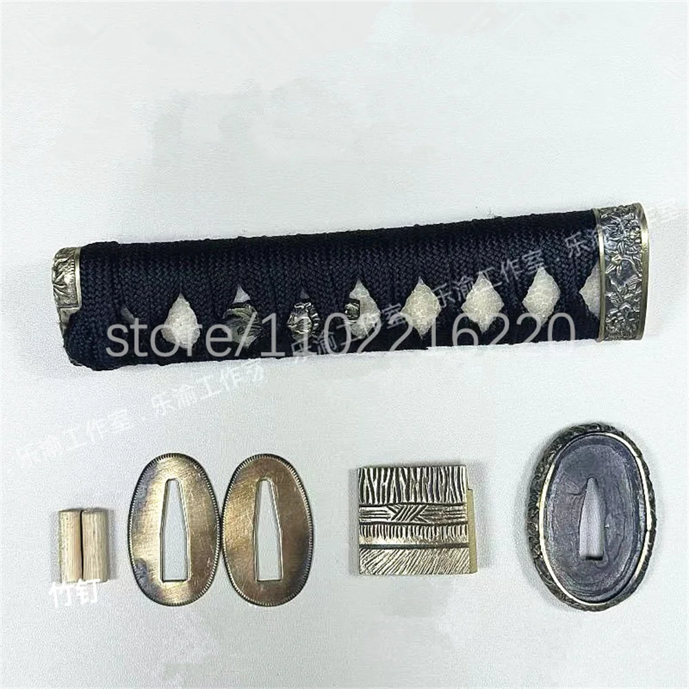 A Set Unique 15cm Handle Real Rayskin Tsuka Brass Handguard Tsuba Habaki Seppa For Japanese Samurai Katana Tanto Sword Fittings