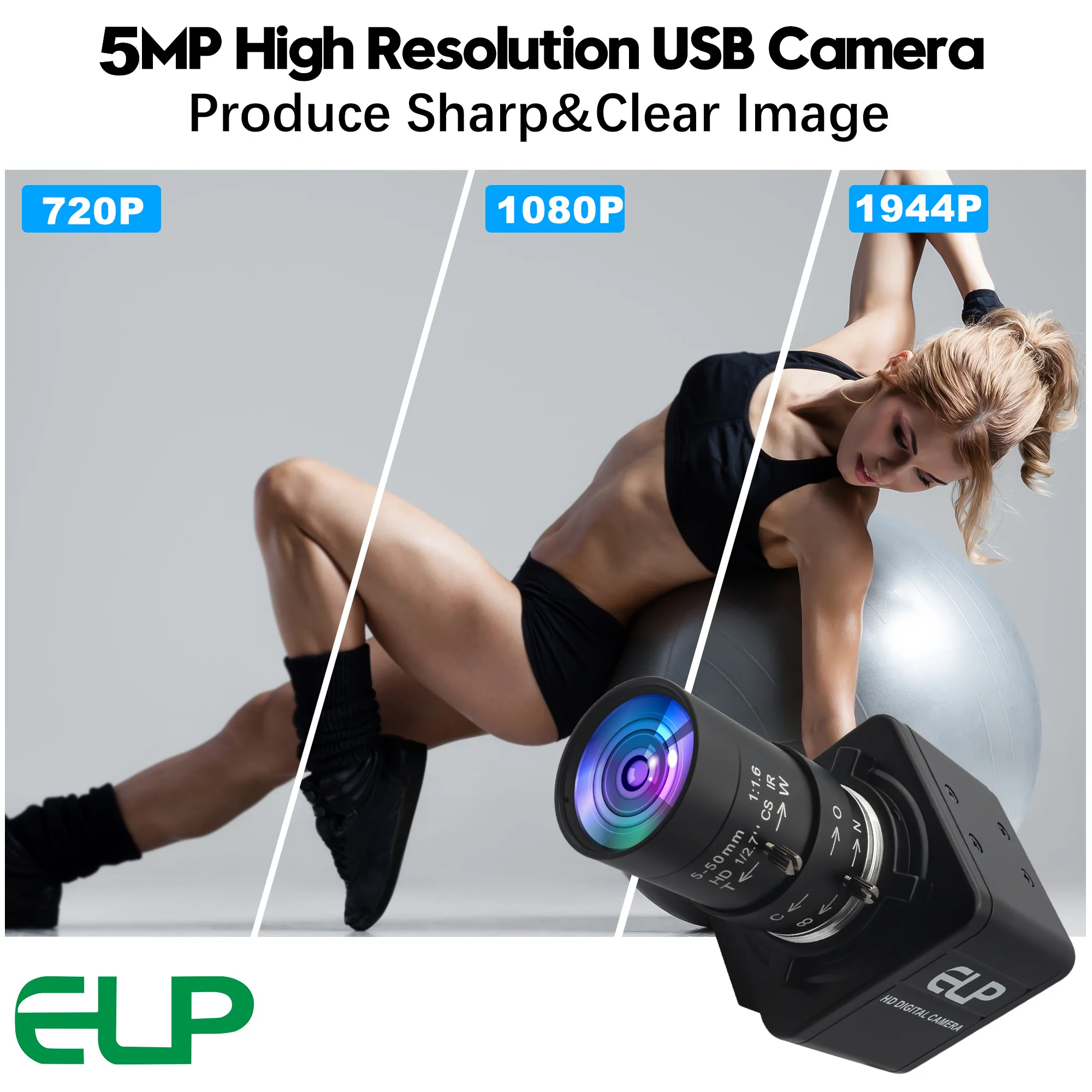 ELP 5MP Global Shutter 10X Zoom USB Camera Industrial High Speed 5MP 50FPS 1080P 60FPS Mini UVC Webcam For Car Plate Recognition