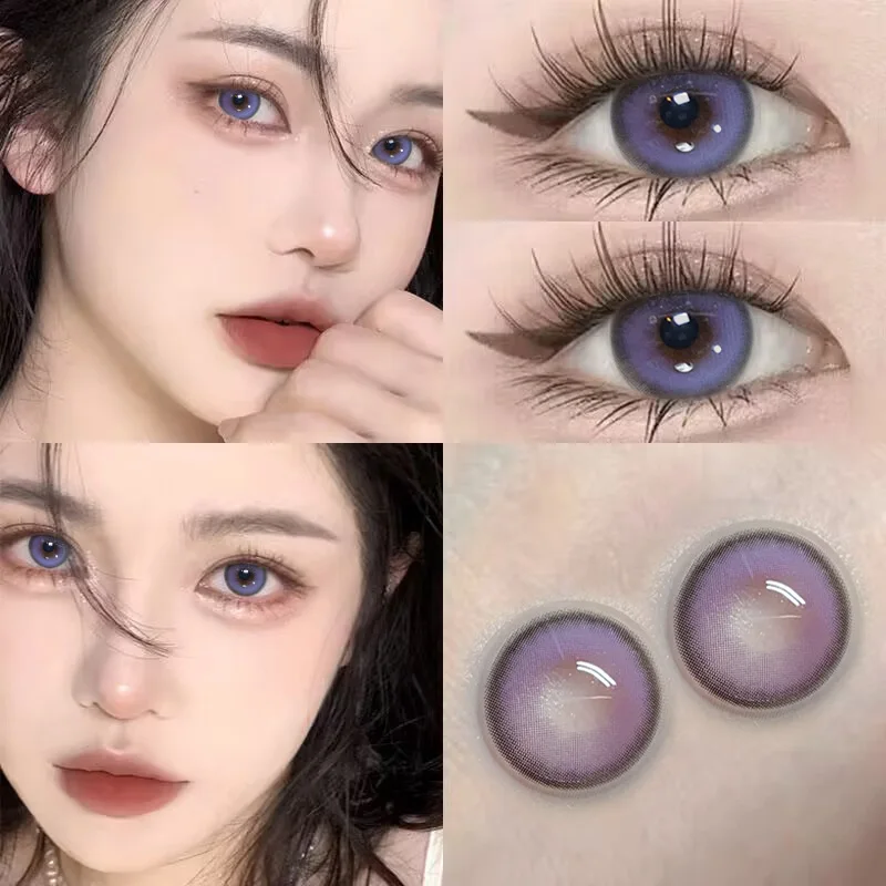 YIMEIXI 1 Pair Annual New Colored Contact Lesnes for Eyes with Degree Purple Lenses Yearly Natural Color Cosmetics Fast Shipping