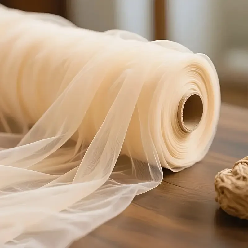 Elegant Tulle Fabric for DIY Wedding Decor, Sheer Mesh Table Runner Chair Bows Backdrop, Party Event Decoration Material
