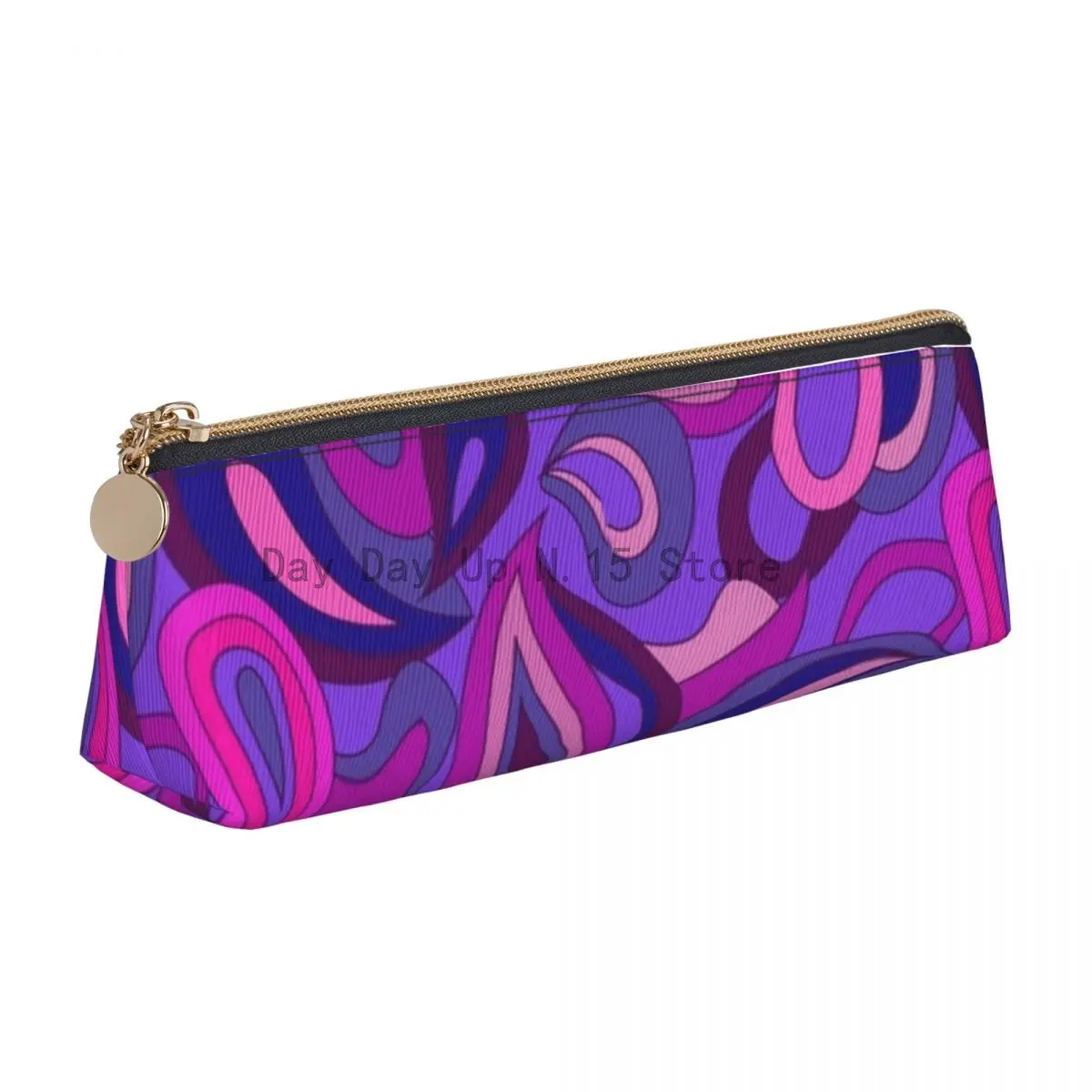 

Purple Paisley Print Leather Pencil Case Psychedelic Hippie College For Child Pencil Box Fashion Big Triangle Pen Organizer