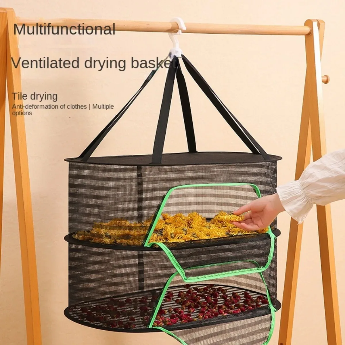 Folding Food Drying Net Anti-mosquito Dry Rack for Herbs Hanging Basket Dryer Bag Mesh Herb Drying Net for Vegetable Fruit