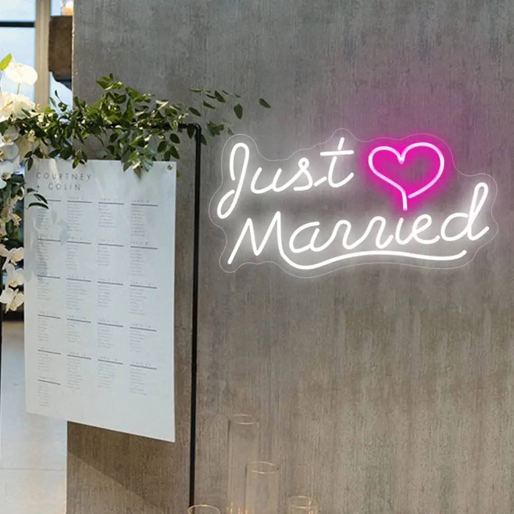 Just Married ปากการูปหัวใจ Custom เครื่องตกแต่งฝาผนัง,งานแต่งงานปากการูปหัวใจของตกแต่งงานแต่งงาน,นีออนป้าย Led ป้ายของขวัญสำหรับเขา