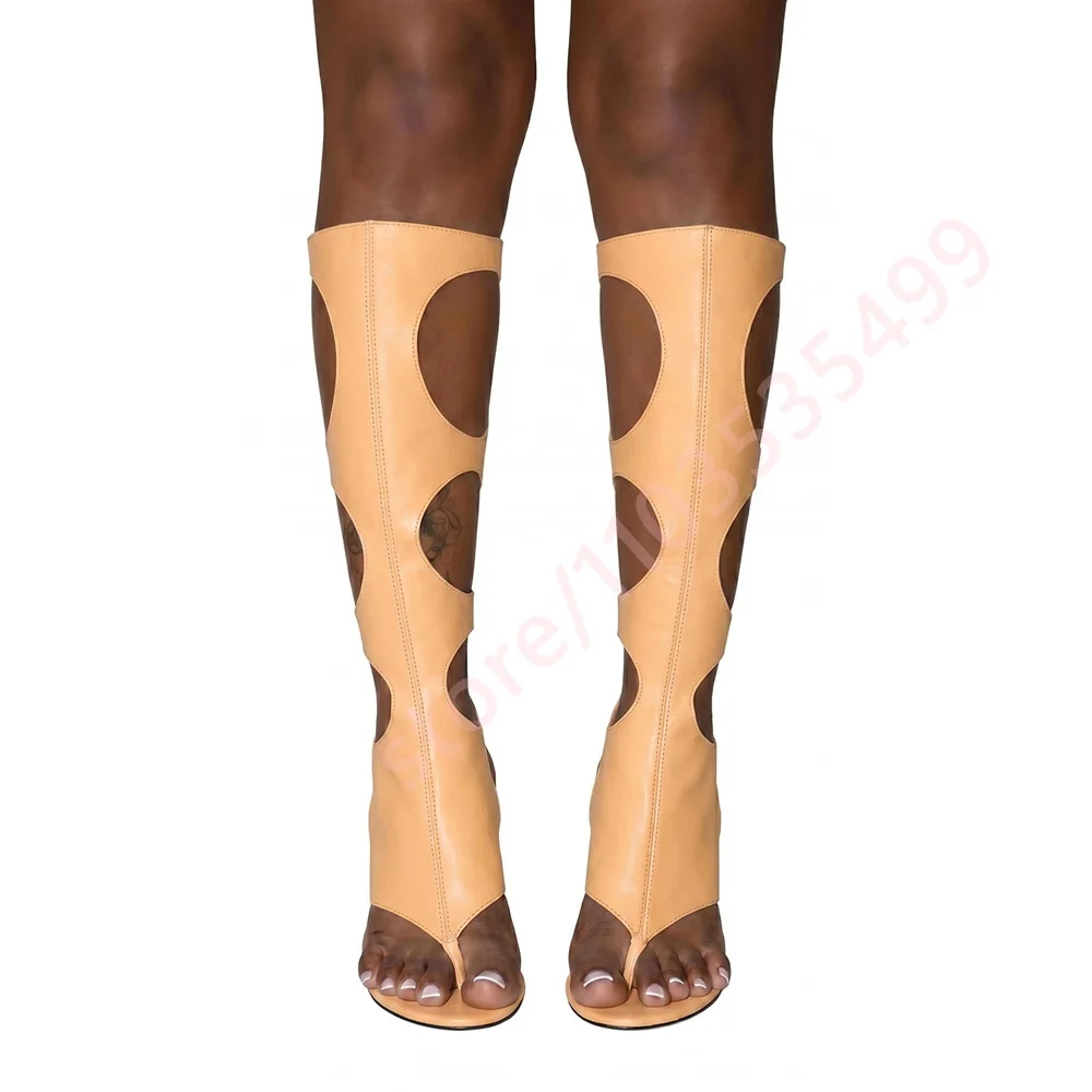 2026 Summer New Zebra Print Cutout Knee High Gladiator Sandals for Women Open Toe Thin Stiletto Heel Back Zip Summer Party Boots - view 5