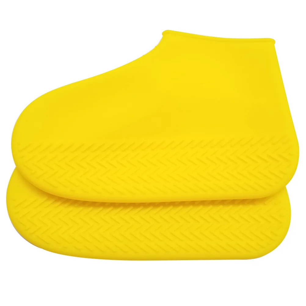 Par de sapatos de silicone amarelo capa resistente ao desgaste engrossar botas protetor impermeável anti-deslizamento sapato capa uso ao ar livre