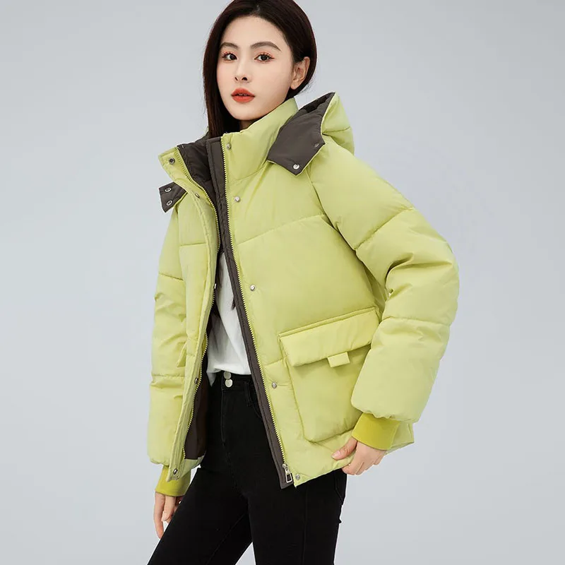 เสื้อแจ็คเก็ตผ้าฝ้ายบุนวมสำหรับผู้หญิงแฟชั่นใหม่, เสื้อแจ็คเก็ตฤดูหนาวแบบอบอุ่น, เสื้อผ้าฝ้ายแบบมีฮู้ดถอดได้สไตล์เกาหลีสำหรับผู้หญิง