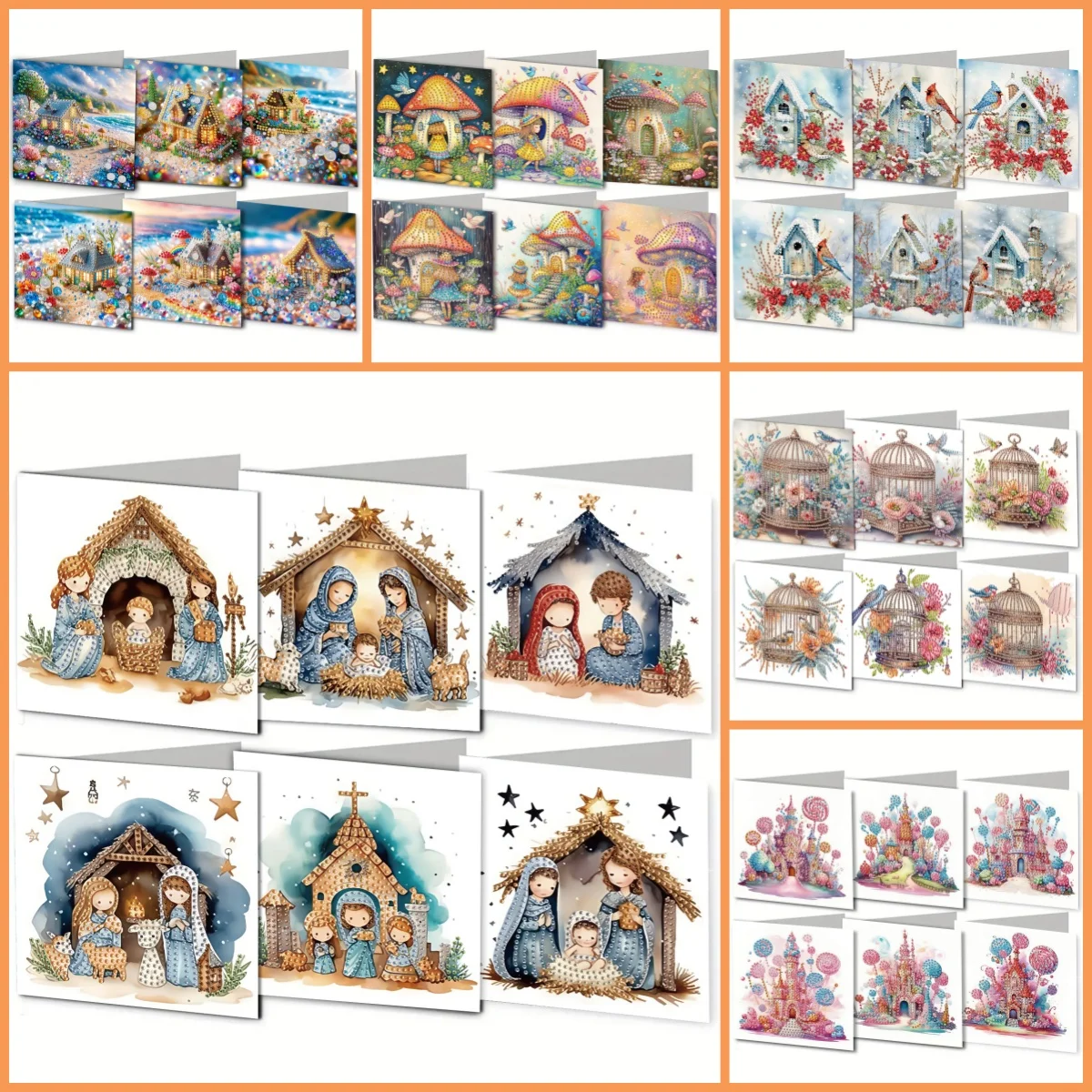 A 6-Piece DIY Diamond Painting Set Is a Christmas-Themed Semi-Finished Diamond-Dotted Paper Greeting Card, Party Invitation Card