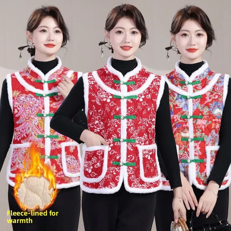 

Утепленный бархатный традиционный китайский женский жилет с пуговицами, зимний теплый, в этническом стиле, для мам