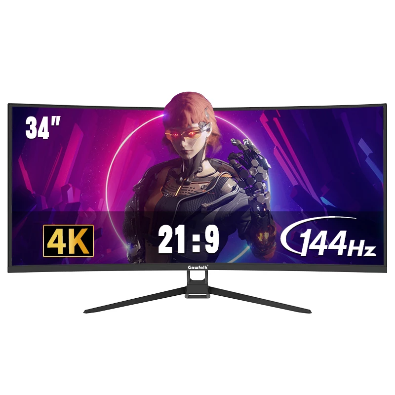 Gawfolk Monitor 34 ''144Hz Pantalla Bandfish Curva 1500R Gaming Sin bisel Delgado 400HDR Nits 100% SRGB Amplia gama de color FAsT VA Te