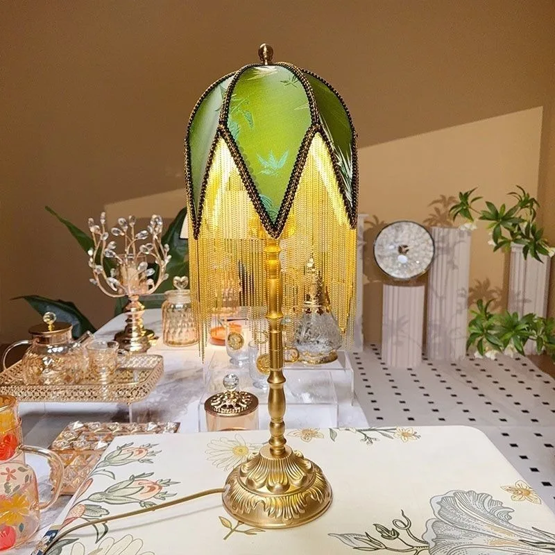 

Lampshade with tassels, Premium Classic Victorian, Style Bell Shape replacement lamp,8“Width 13.2”height(olive green)