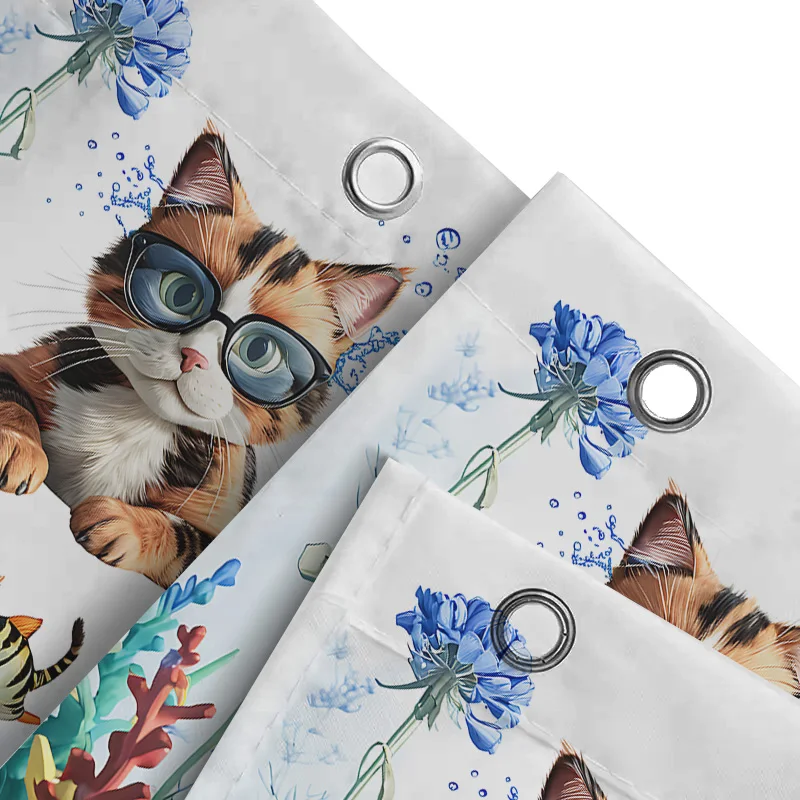Underwater World Cute Cat Shower Curtain for Bathroom Decor - Creative and Fun Design Easy to Install and Maintain Easy-Clean