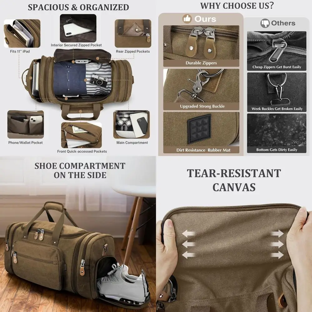 60L Dual-Purpose Travel Bag for Overnight and Weekend Trips with Shoe Compartment
