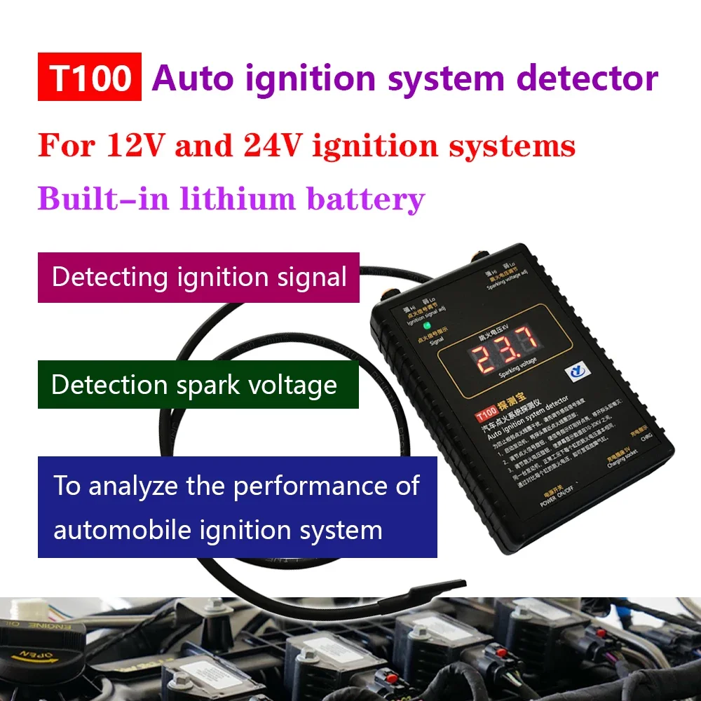 Auto sistema de ignição Detector, sistema de ignição, sinal de teste e tensão da faísca, T100, 12V, 24V