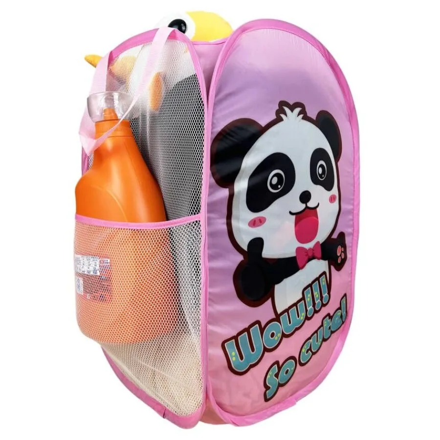 Cute Foldable Pop Up Hamper - Mesh Laundry Basket Durable Handles Toys Tidy Clothes Socks Storage Bag Pink Little Rabbit