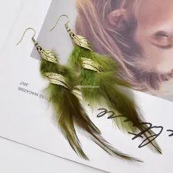 Boho Vintage Long Exaggerated Irregular Feather Earrings for Women Ethnic Gold Color Twist Leaf Asymmetry Earrings Jewelry