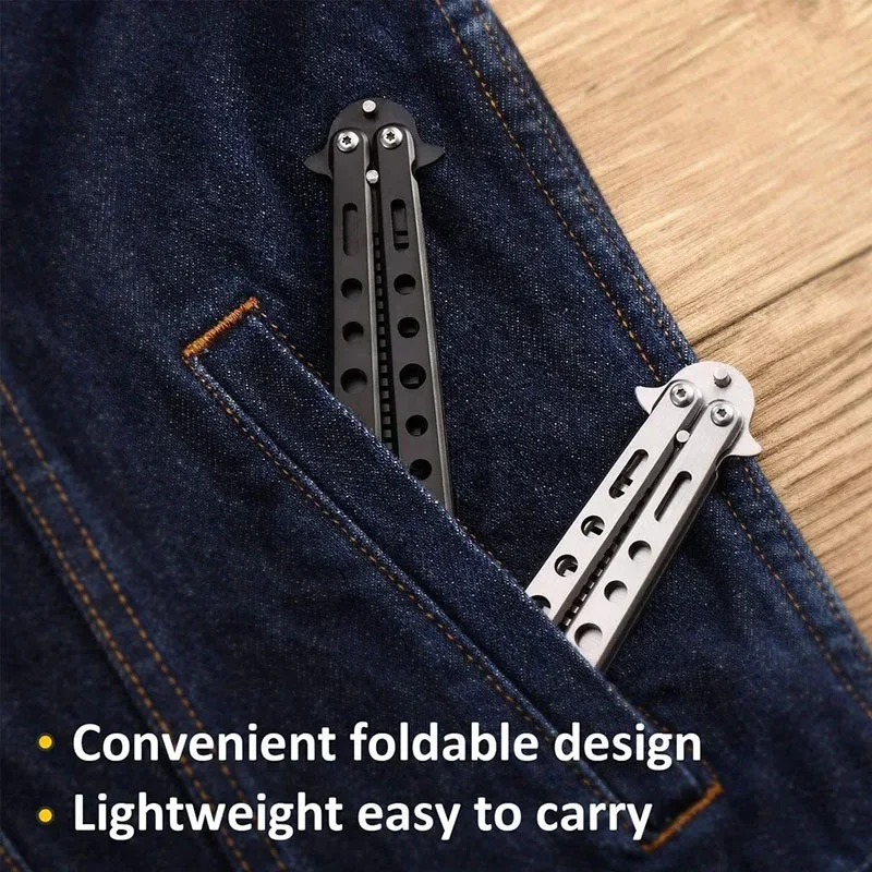 Portable Butterfly Training Knife Foldable CSGO Balisong Trainer Pocket Flail Knife Uncut Blade Butterfly Comb For Training Tool