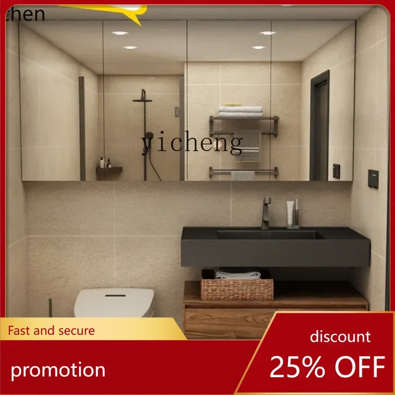 

ZMLblack walnut color bathroom cabinet, vanity sink, rock integrated washbasin