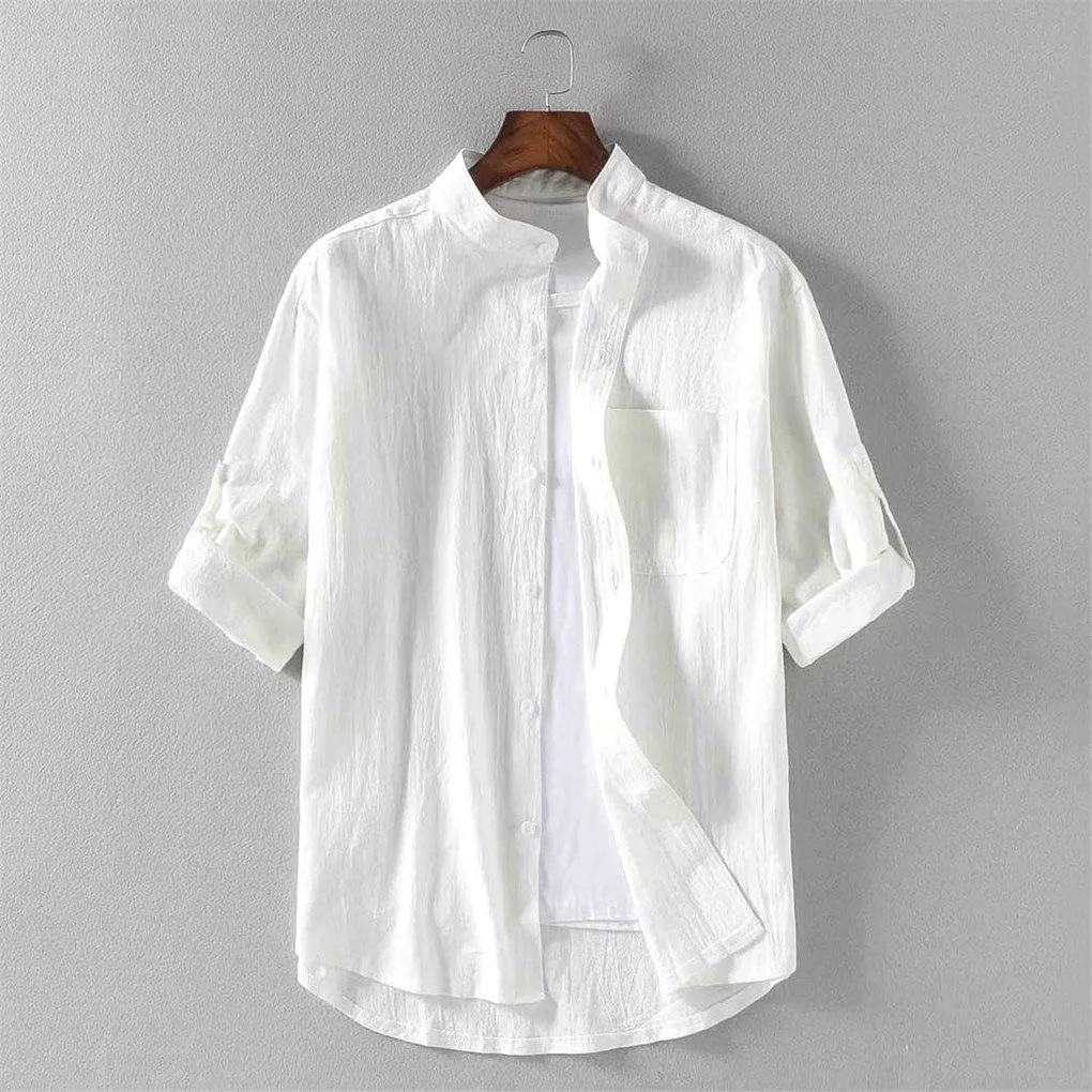 

Men's Linen Short Sleeve Shirt Summer Cotton Linen Casual Loose Fit Youthwear Breathable Comfortable Thin Material Chinese Style