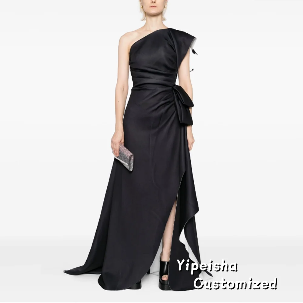 

Customized Simple Classic Pleated Draped Evening Dress One-shoulder Draped Neckline Waist Draped Details Slit Prom Dress