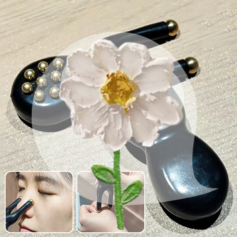 

Nose Guasha Massage Tool Meridian Brush Brass Bead Handheld Comb Antistatic For Face Nose Eye Relaxation Spot Meridians Acupoint