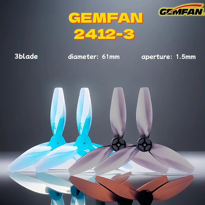 4pairs GEMFAN 2412-3 61mm Propeller for Youth Drone Racing, National Youth Competition, Coreless Propeller 1.5mm Aperture