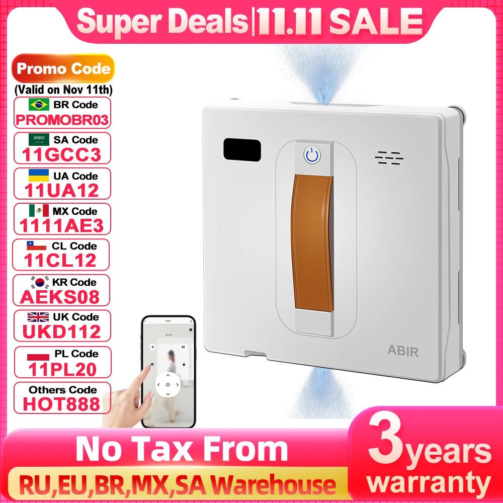 Window Vacuum Robot Cleaner ABIR WD8, Dual Ultrasonic Spray, AI intelligent Wipping, Updated Laser,Smart Home Glass Wall Washing