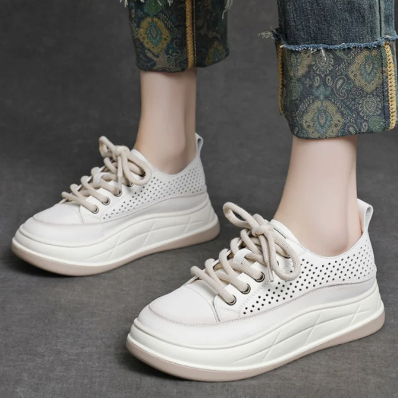 

ZXRYXGS полые кроссовки из натуральной кожи на шнуровке в британском стиле, удобная дышащая обувь, обувь на платформе, увеличивающая рост, 2025