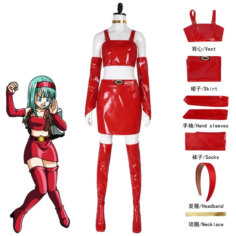 Disfraz de Anime Bura para mujer, conjunto de falda superior roja Sexy de Bulla, trajes de fiesta de Carnaval y Halloween goi/6