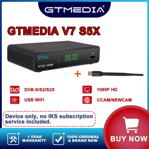 GTMEDIA V7 S5X DVB-S/S2/S2X Satellite Receiver 1080P H.265 HD LNB Satellite Antenna With USB WIFI Support PVR Record Biss