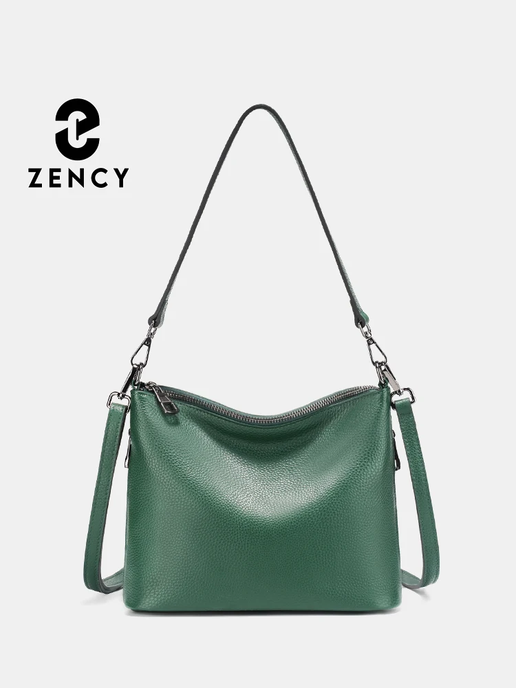 

Zency Green Bag 100% Genuine Leather Women Shoulder Bag Hobos Roomy Casual Tote Handbag Crossbody Double Side Zip Pocket Natural