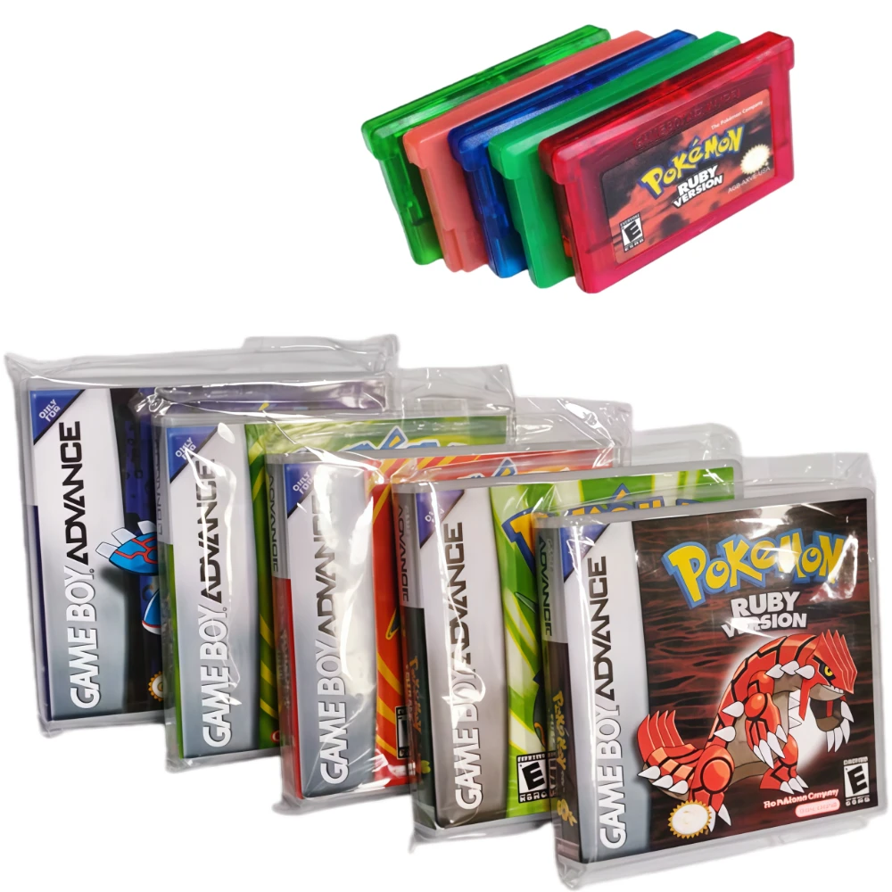 2025 5 Styles Pokemon Series Emerald FireRed Leafgreen Ruby Sapphire GBA Game in Box für 32-Bit-Videospielkassette, kein Handbuch