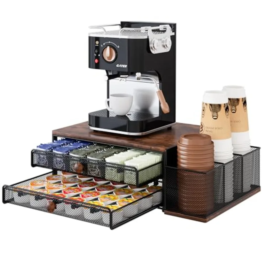 

Органайзер для кофейных капсул на 60 штук, 2-уровневый выдвижной ящик для хранения кофейных капсул на столешницу с отсеком для одноразовых стаканчиков
