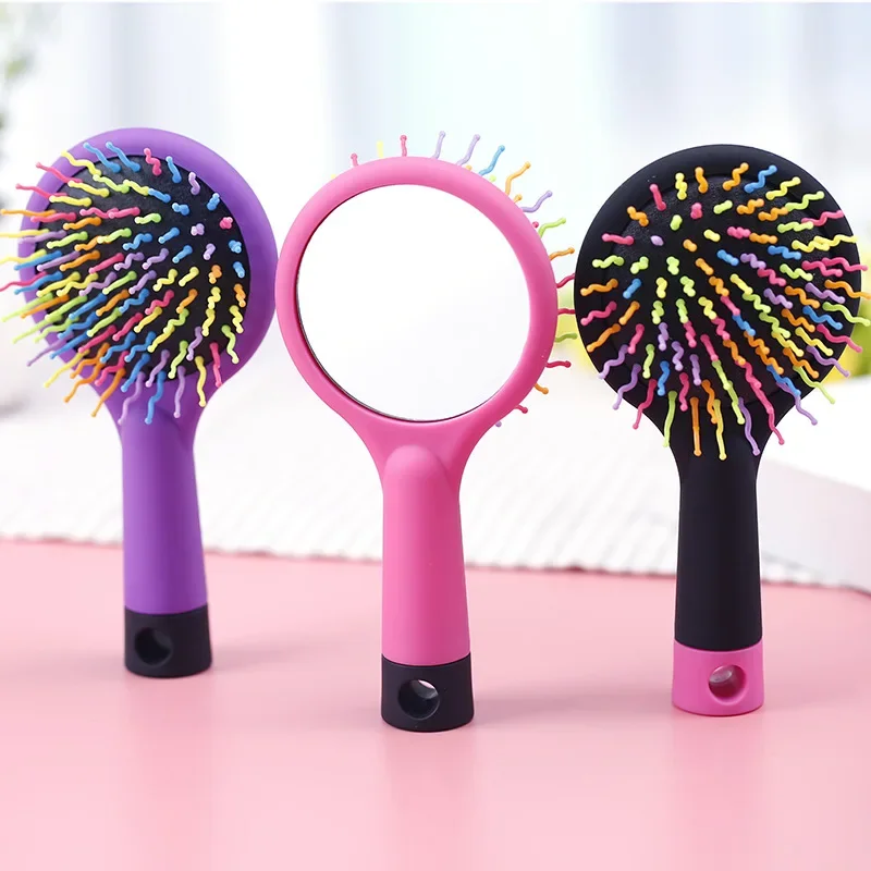 Rainbow Volume Anti-static Curl Straight Massage Comb Hair Brush Hair Care Styling Tools With Mirror