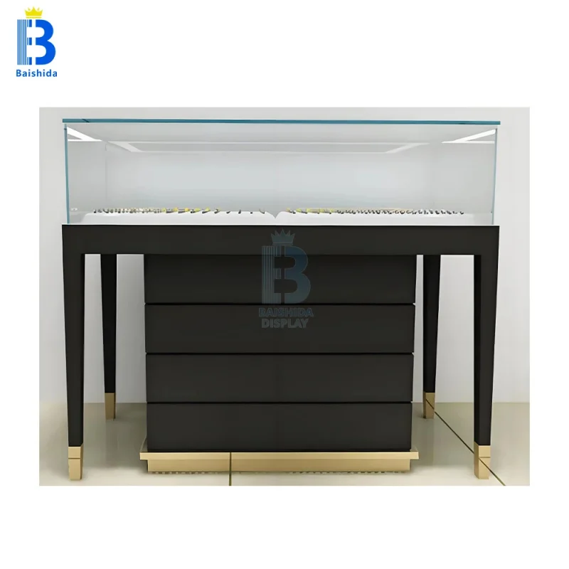 

custom.Luxury LED Light LED Stainless Steel Jewelry Display Counter Shop Furniture Showcase