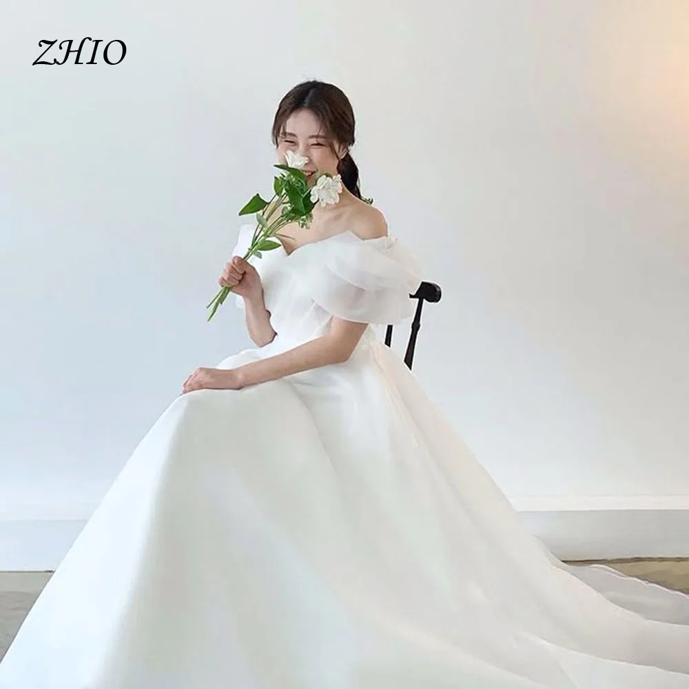 

ZHIO Princess Ruffle Strapless Korea Wedding Dresses Organza A Line Floor-Length PhotoShoot Formal Prom Gown Customized