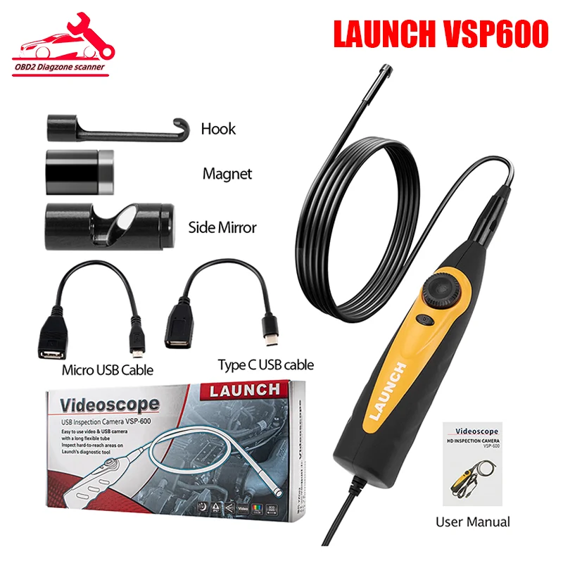 LAUNCH X431 VSP600 Camera Videoscope HD IP67 2M Cable 6 adjustable LED lights Mirco USB Type-C Borescope Video Inspection