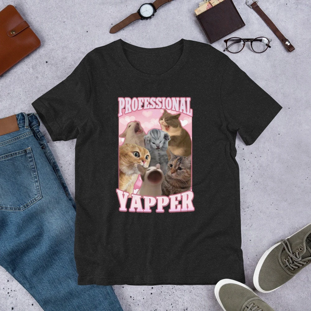 Funny Cat Meme Printed T-shirts For Men Women Summer Short Sleeve Round Neck Tee Professional Yapper Loose T-shirt Creative Tops