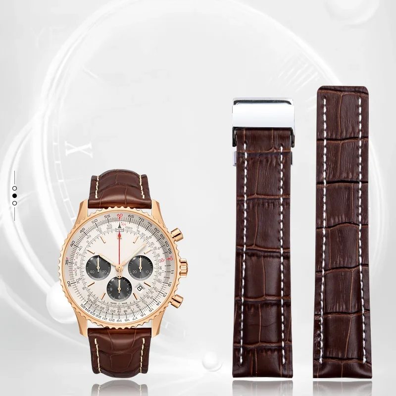 Selected Top Layer Exquisite Cow Leather Watch Strap for  Breitling Aviation Timing Super Ocean Avenger Pilot 22/24MM