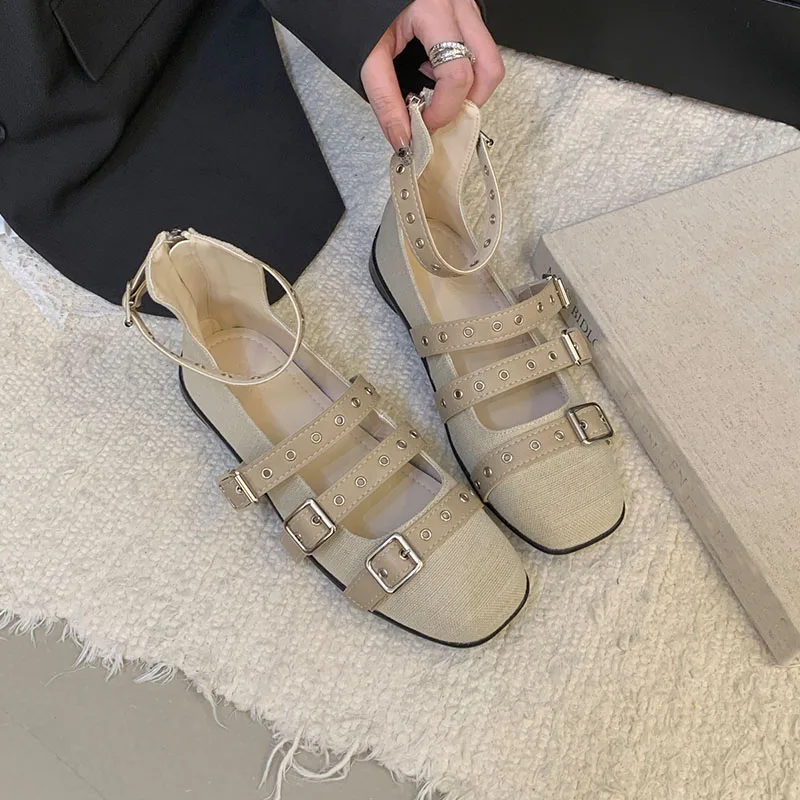 Moda tornozelo fivela senhoras mary janes apartamentos sapatos femininos dedo do pé redondo calçados rasos apartamentos com sapatos novo 2025