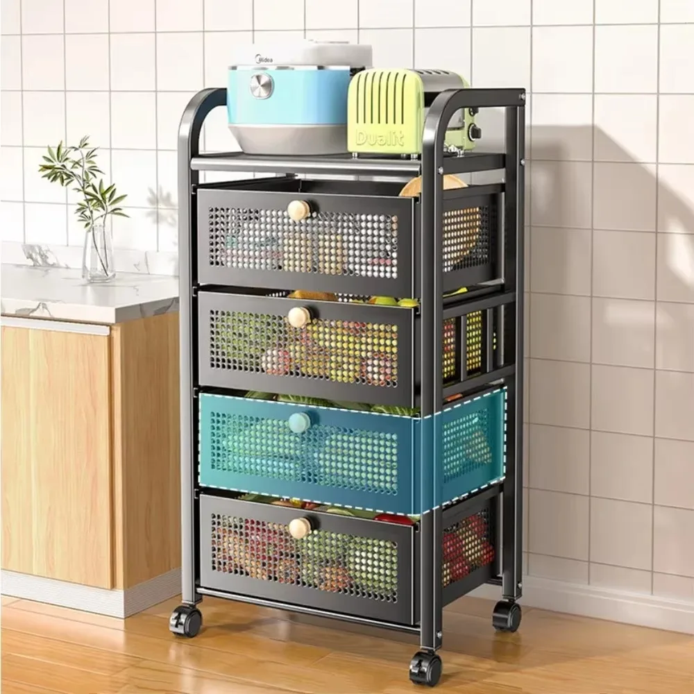 Kitchen Fruit Vegetable Shelf Pull Out Multifunctional Storage Cart Floor Standing Multi-layer Storage Rack Household Trolley